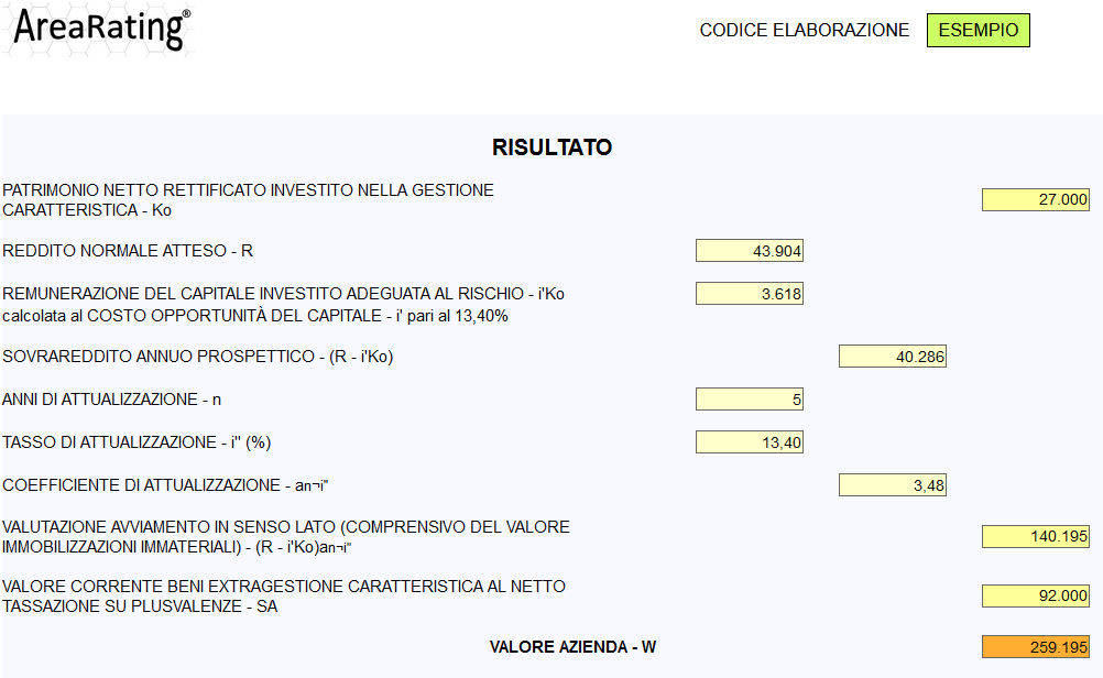 valutazione azienda uec - risultato